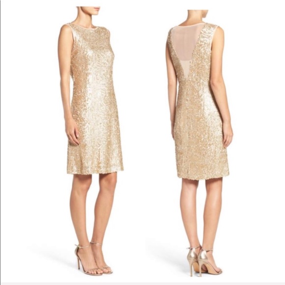 Donna Ricco Sparkly Sequin Gold Dress NEW - Picture 1 of 3